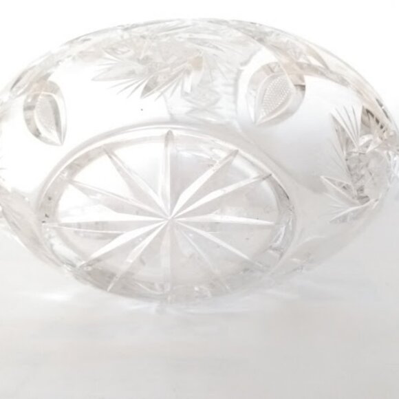 Vintage Clear Lead Crystal Glass Starburst Pinwheel Cut Basket With Handle 6" - Picture 8 of 12
